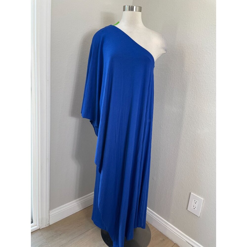 NEW Aakasha Womens Medium Blue One Shoulder Asymmetrical Maxi Dress
